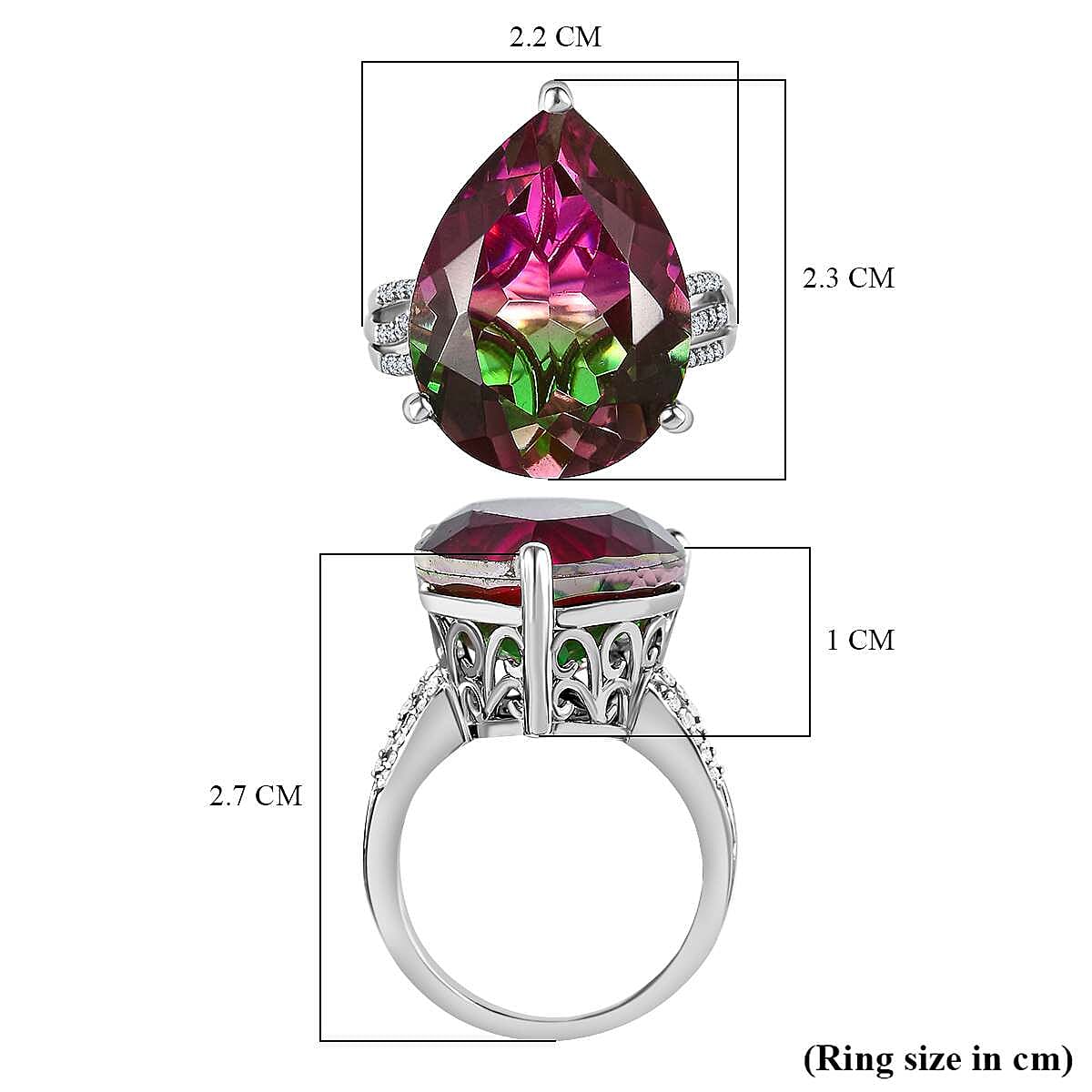 Watermelon Colour Tourmaline Quartz & Natural Zircon Ring in Platinum Overlay Sterling Silver 17.42 Ct. Watermelon Colour Tourmaline Quartz & Natural Zircon Ring in Platinum Overlay Sterling Silver 17.42 Ct.