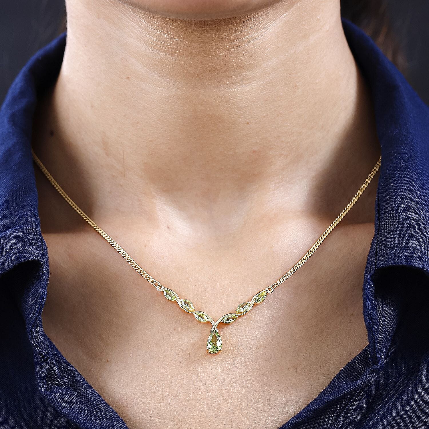 Hebei Peridot Necklace (Size - 20) in 18K Yellow Gold Vermeil Plated Sterling Silver 1.80 Ct