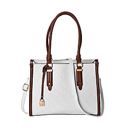 Embossed Four Leaf Clover Pattern Crossbody Bag With Handle Drop - White & Tan