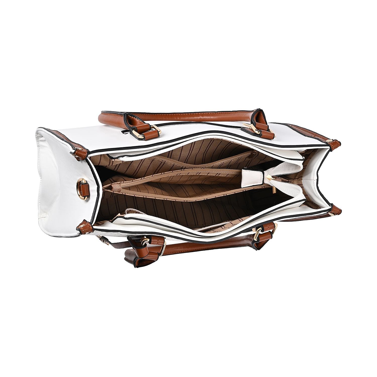 Embossed Four Leaf Clover Pattern Crossbody Bag With Handle Drop - White & Tan