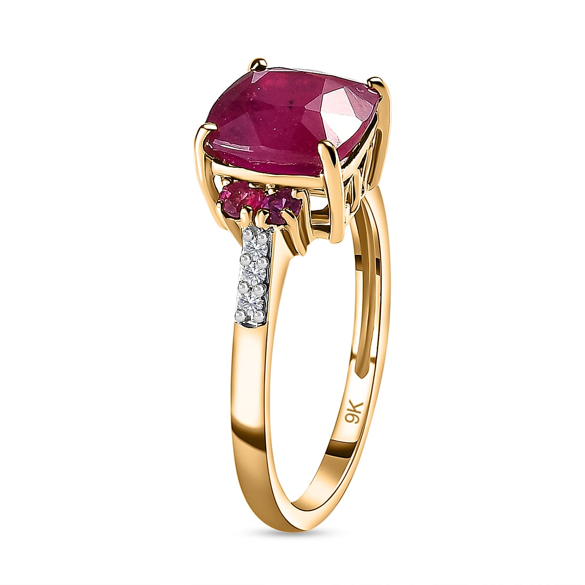 9K Yellow Gold Ruby & Moissanite Ring 3.81 Ct