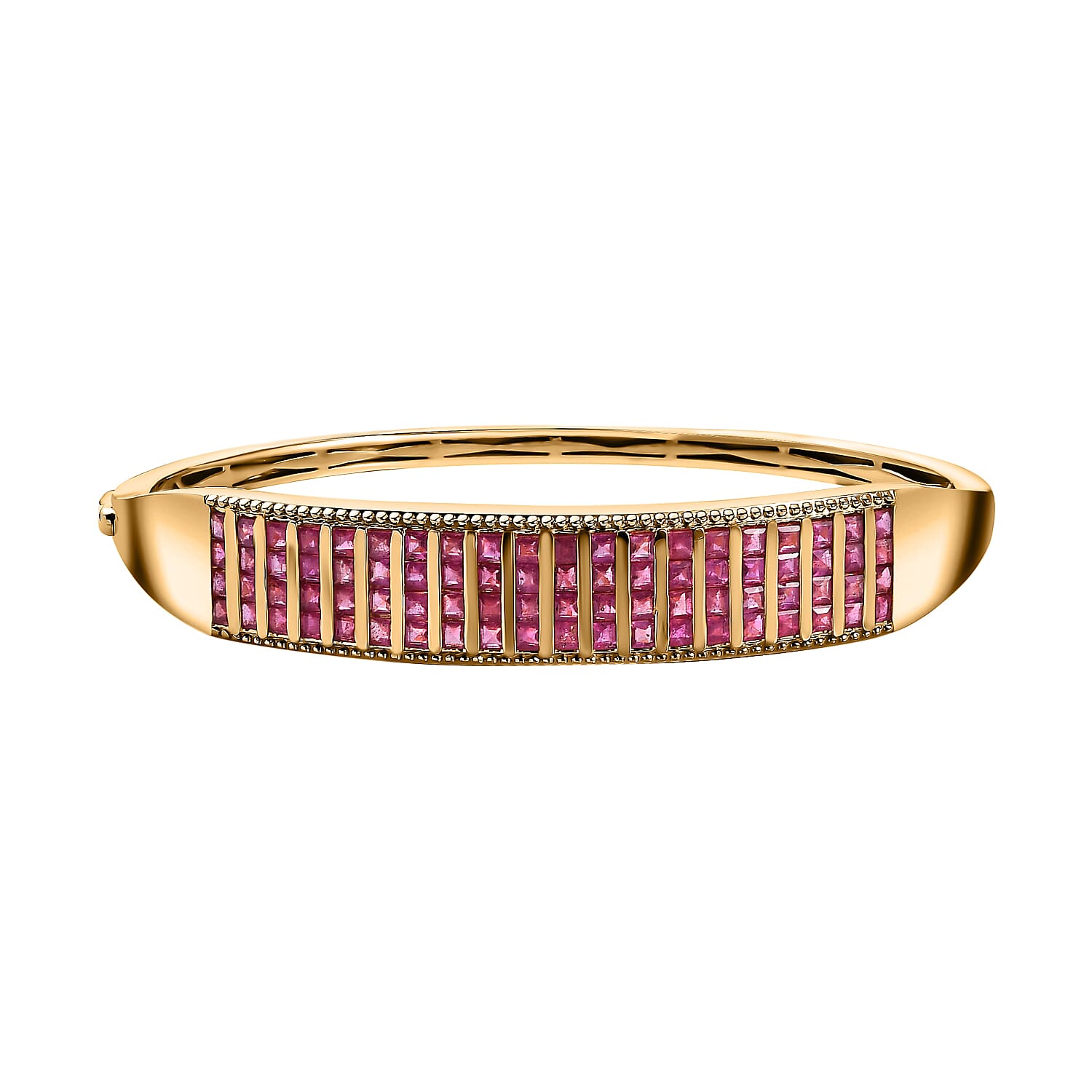 African Ruby Bangle (Size - 7.5) in 18K Vermeil Yellow Gold Plated Sterling Silver 10.50 Ct, Silver Wt. 23.65 Gms