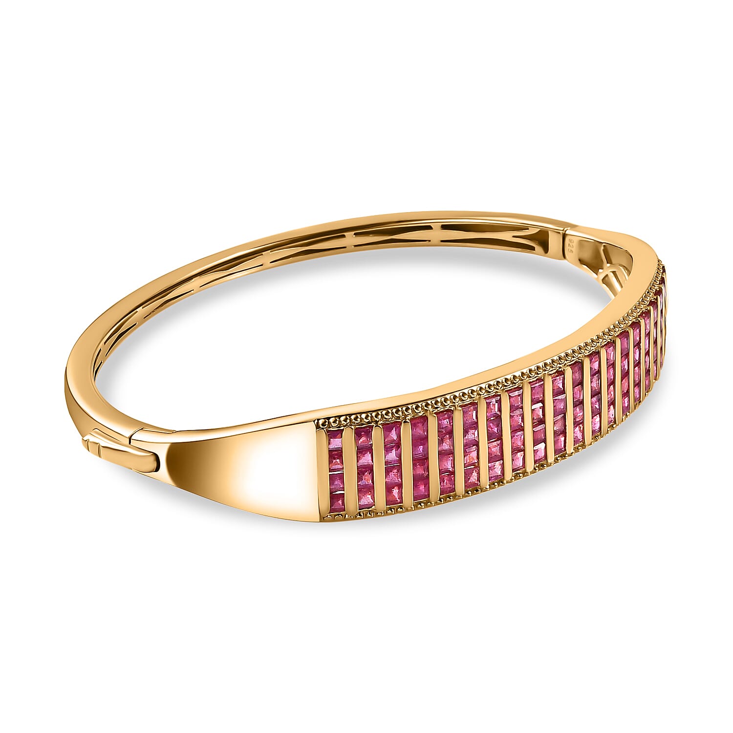 African Ruby Bangle (Size - 7.5) in 18K Vermeil Yellow Gold Plated Sterling Silver 10.50 Ct, Silver Wt. 23.65 Gms