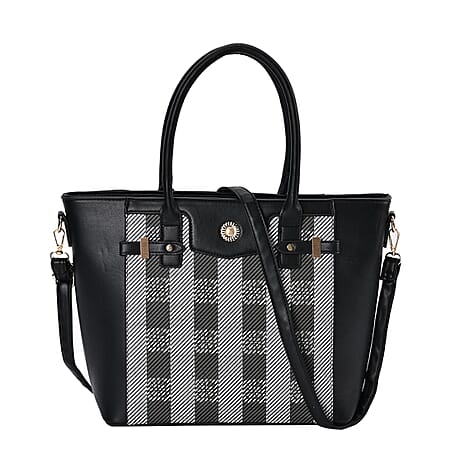 Elegant Checker Pattern Crossbody Bag With Handle Drop - Black