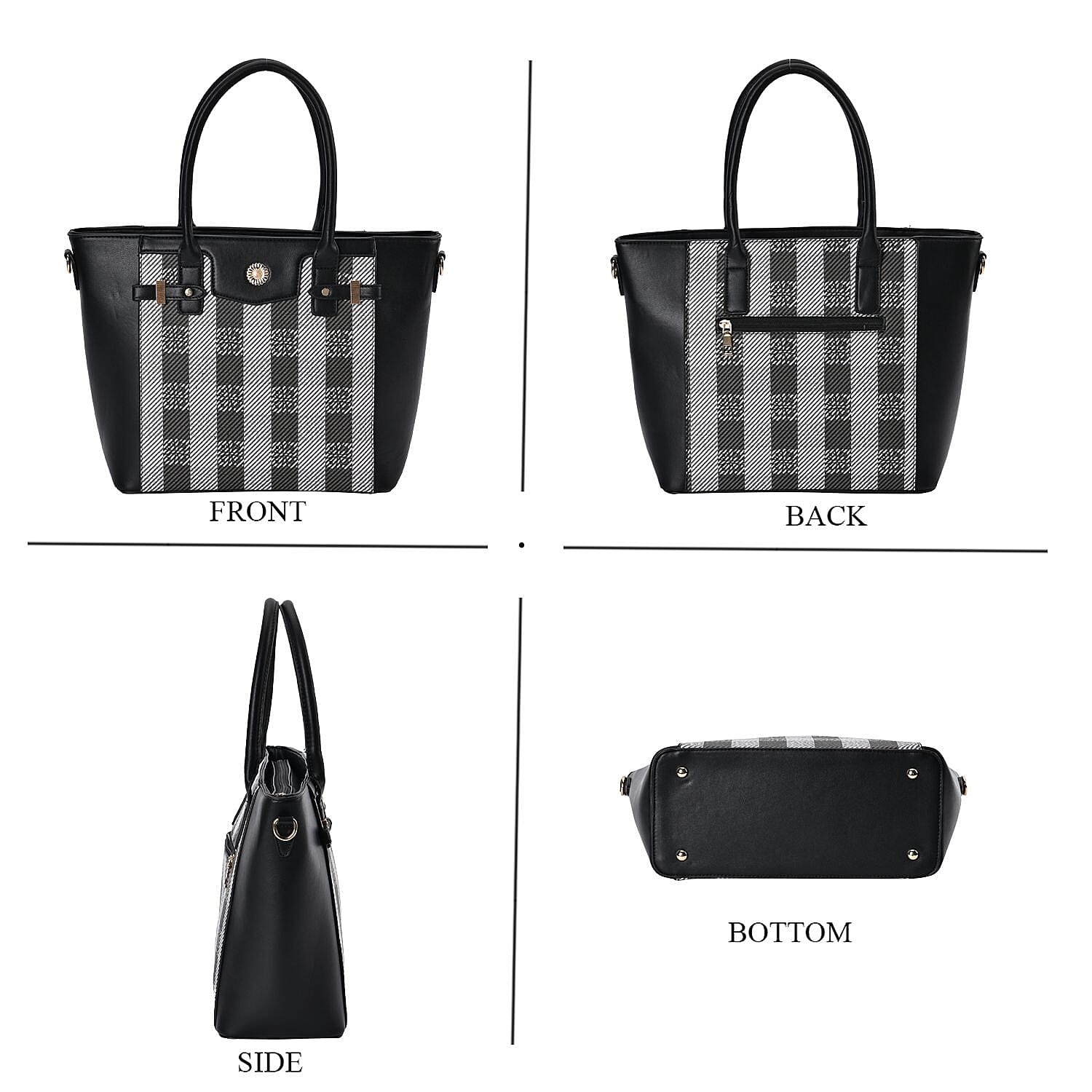 Elegant Checker Pattern Crossbody Bag With Handle Drop - Black
