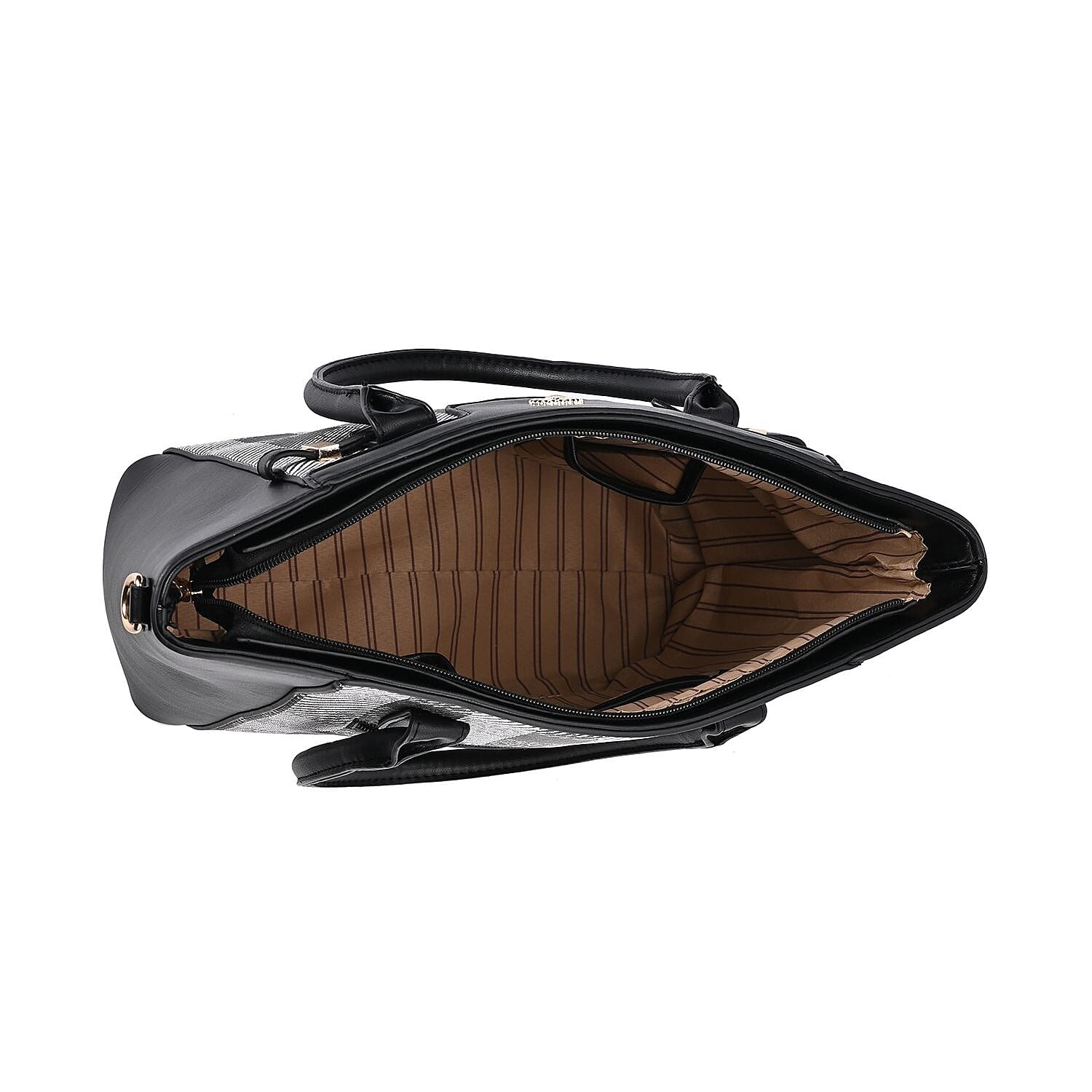 Elegant Checker Pattern Crossbody Bag With Handle Drop - Black