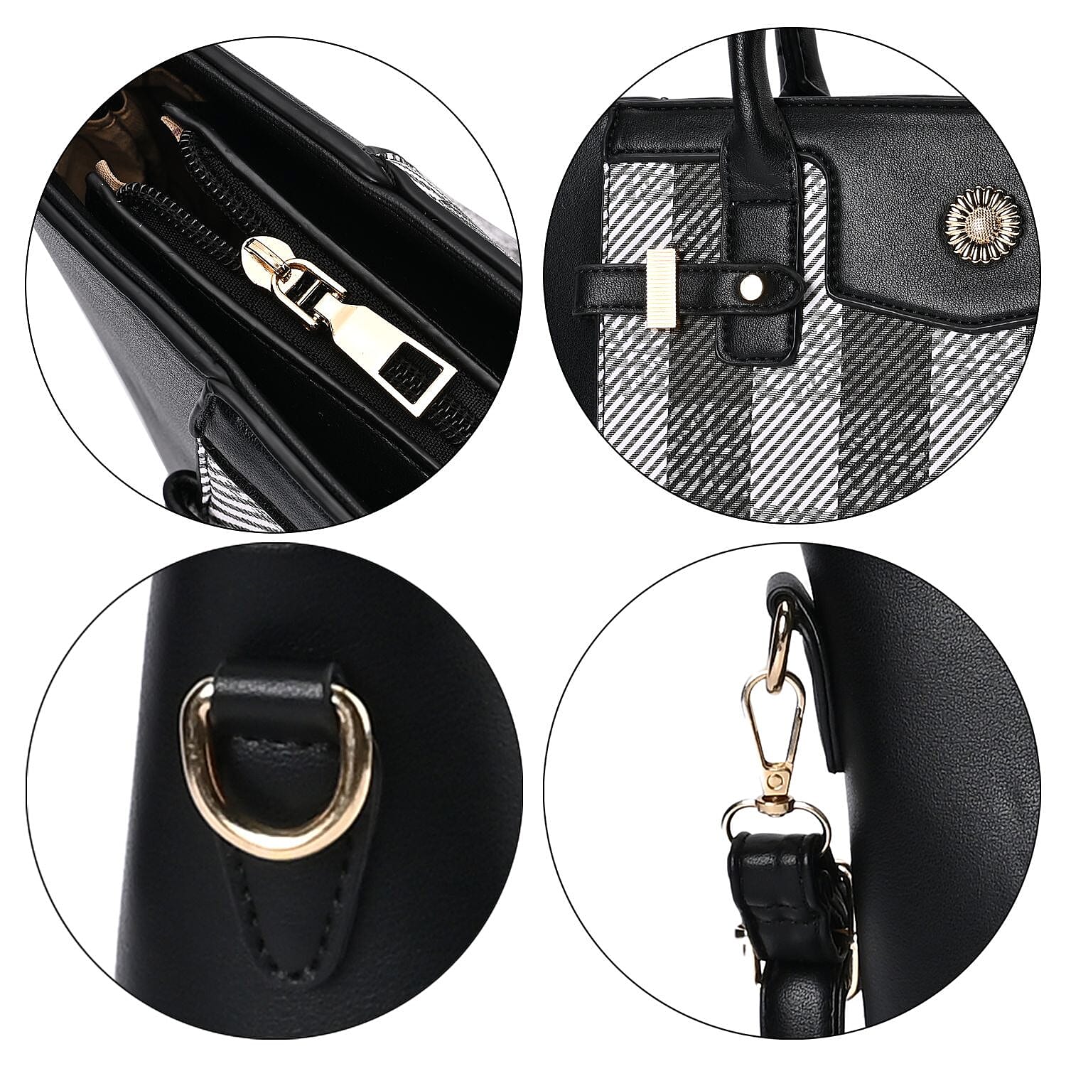 Elegant Checker Pattern Crossbody Bag With Handle Drop - Black