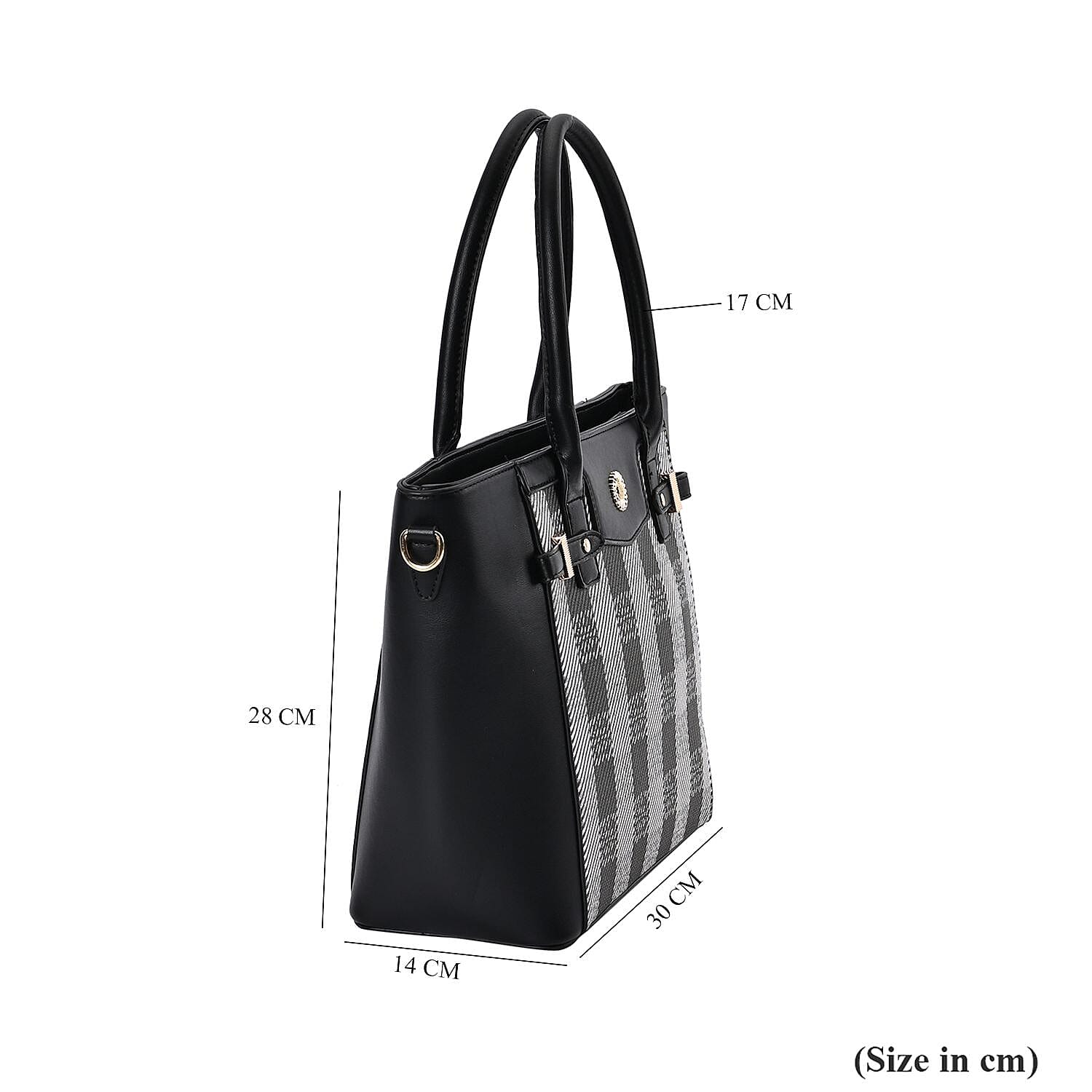 Elegant Checker Pattern Crossbody Bag With Handle Drop - Black