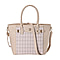 Elegant Checker Pattern Crossbody Bag With Handle Drop - Beige
