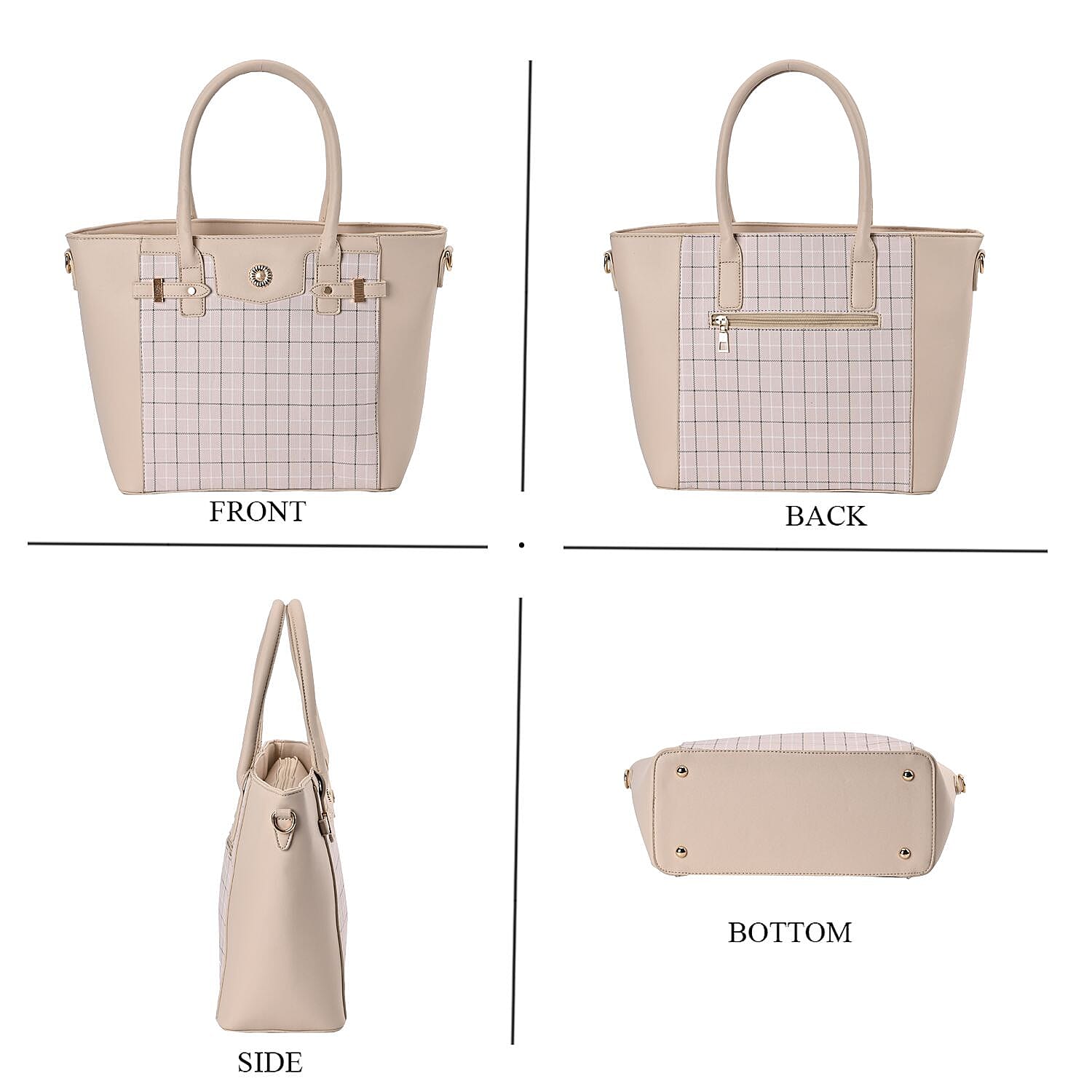 Elegant Checker Pattern Crossbody Bag With Handle Drop - Beige