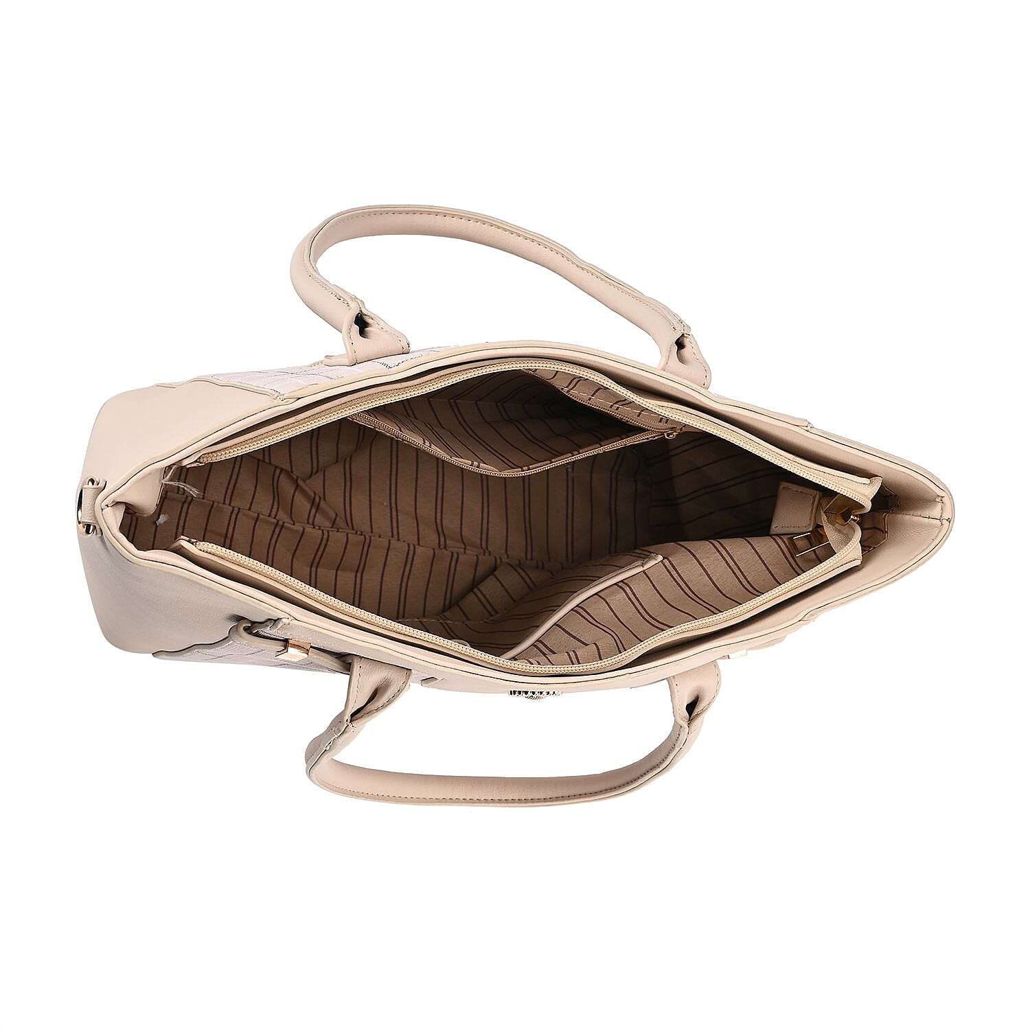 Elegant Checker Pattern Crossbody Bag With Handle Drop - Beige