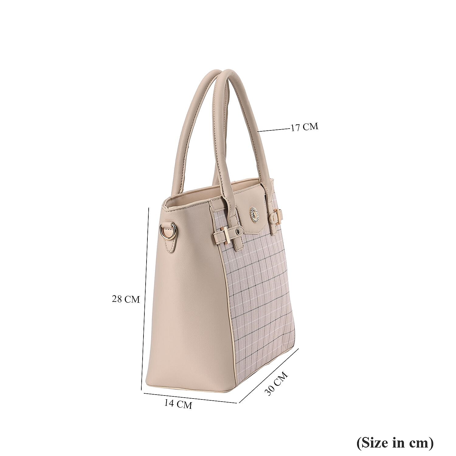 Elegant Checker Pattern Crossbody Bag With Handle Drop - Beige