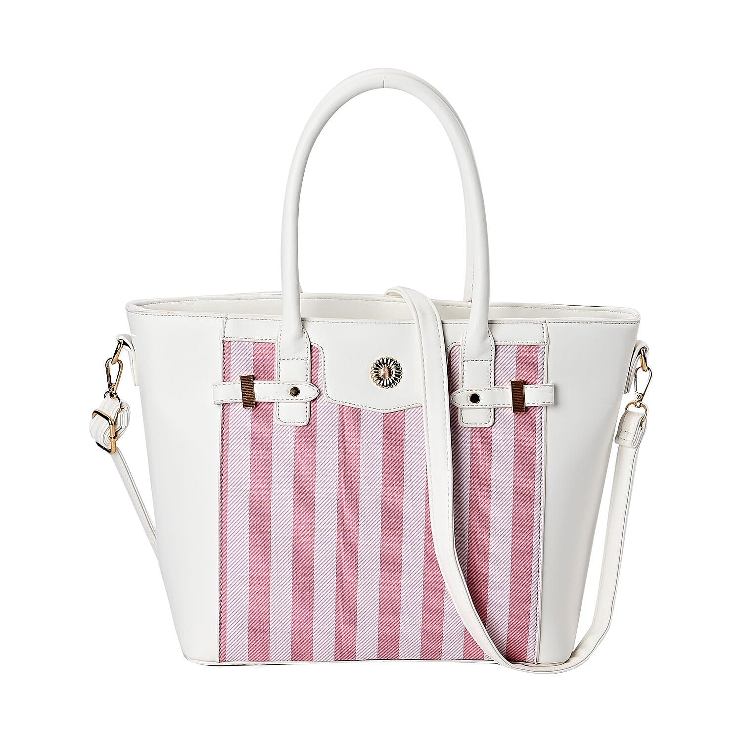 Elegant Checker Pattern Crossbody Bag With Handle Drop - White & Pink