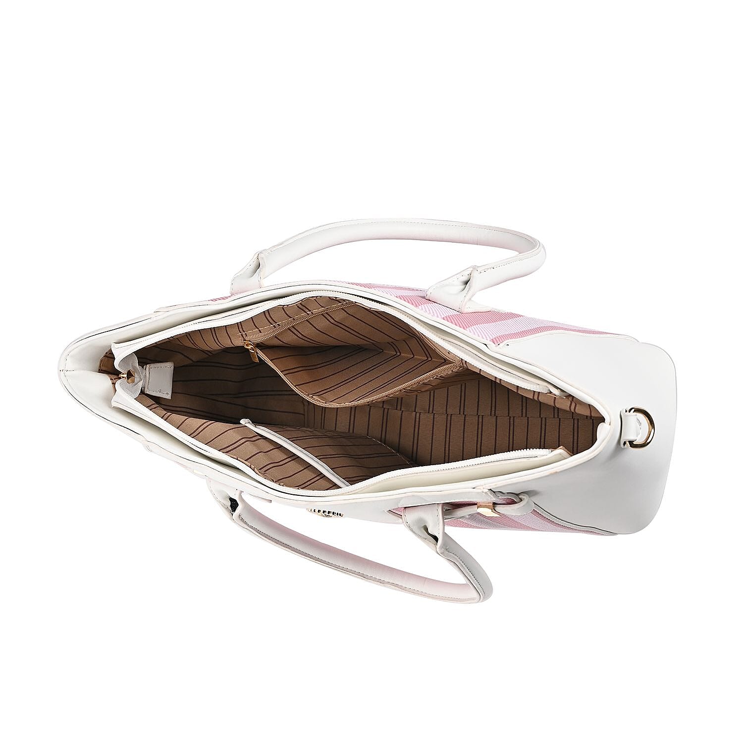 Elegant Checker Pattern Crossbody Bag With Handle Drop - White & Pink