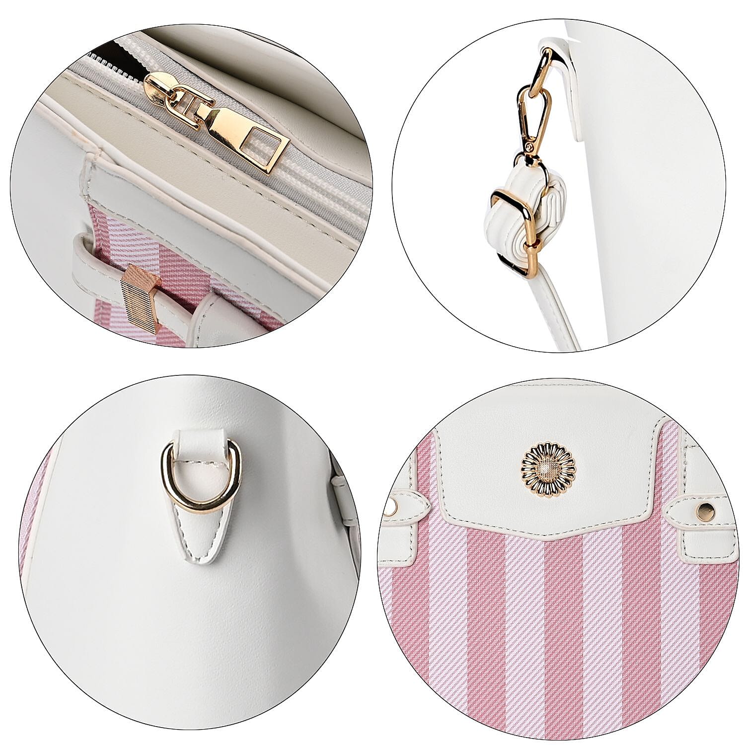 Elegant Checker Pattern Crossbody Bag With Handle Drop - White & Pink