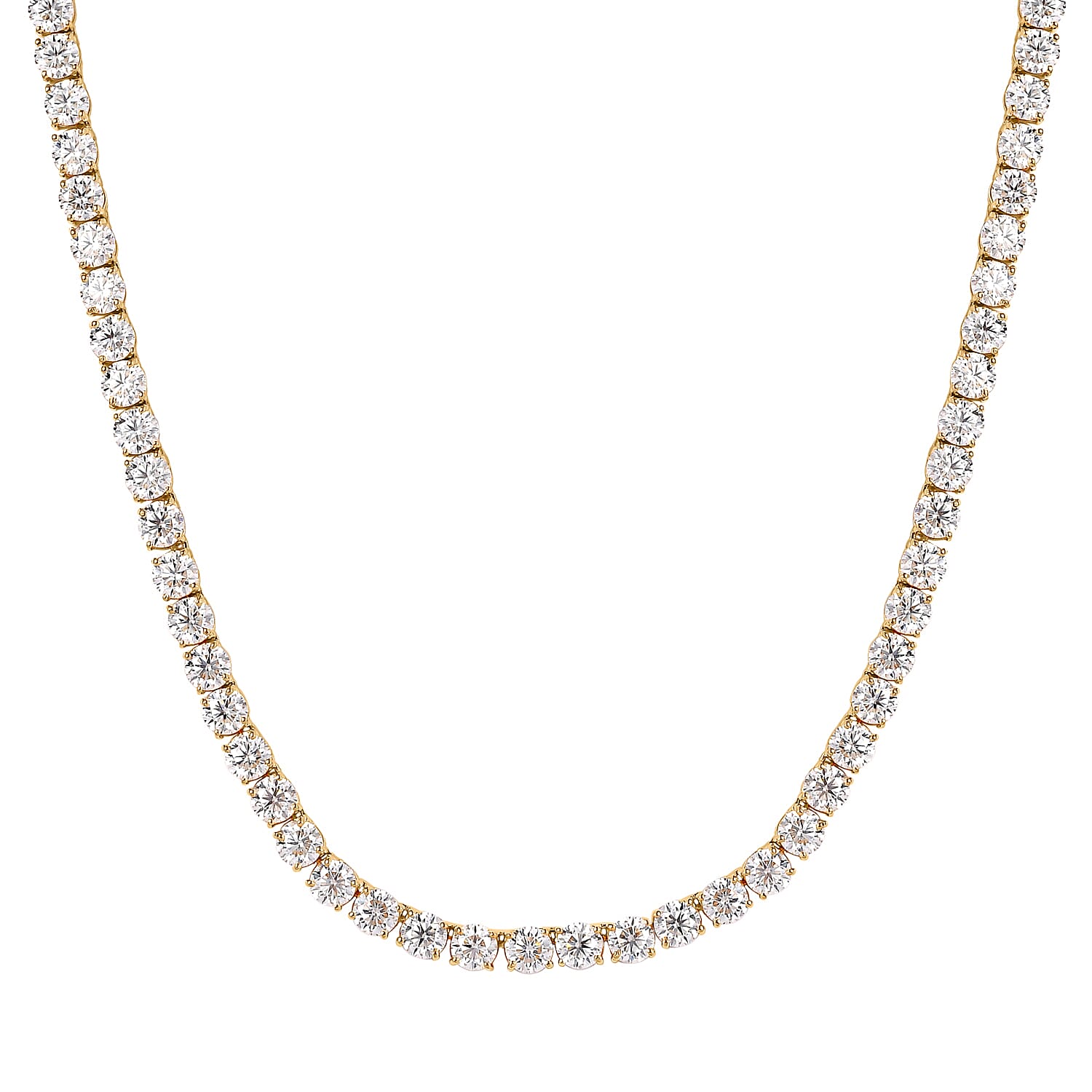 Moissanite Necklace (Size - 18) in 18K Vermeil Yellow Gold Plated Sterling Silver 38.01 Ct, Silver Wt. 22.27 Gms