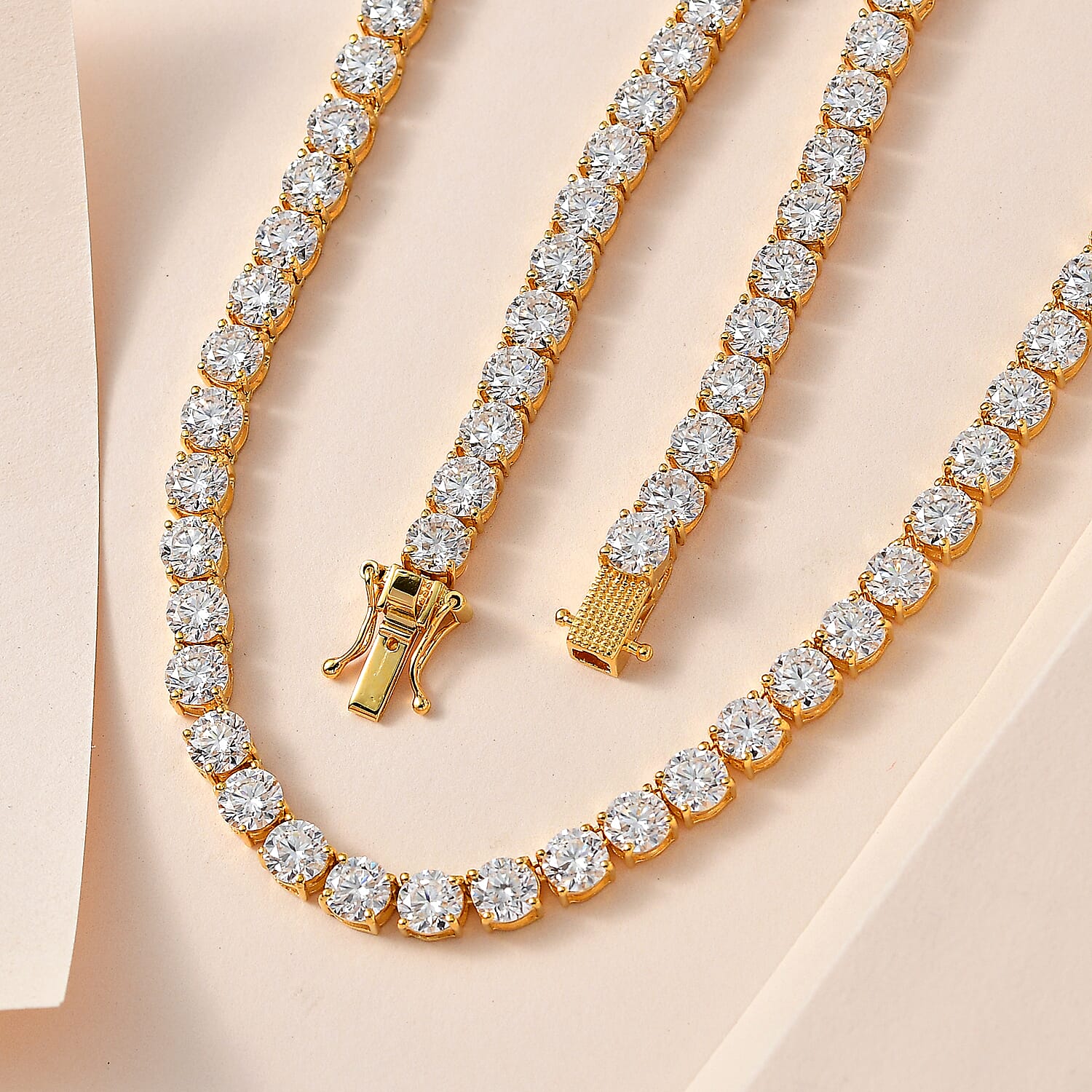 Moissanite Necklace (Size - 18) in 18K Vermeil Yellow Gold Plated Sterling Silver 38.01 Ct, Silver Wt. 22.27 Gms