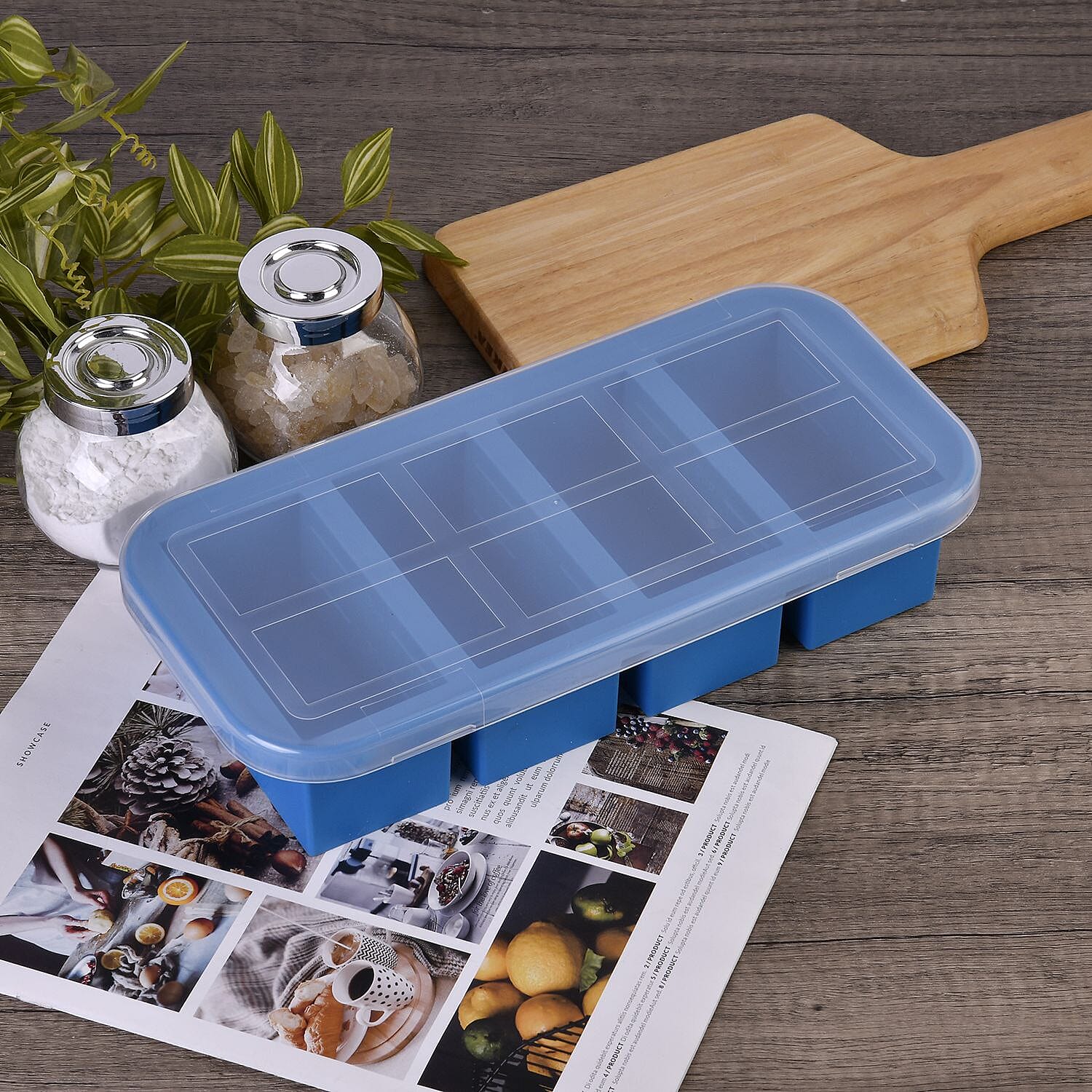 Homesmart Food Grade Silicone Reusable Freezer Tray with Lid (Size 29x14x6 cm) - Blue