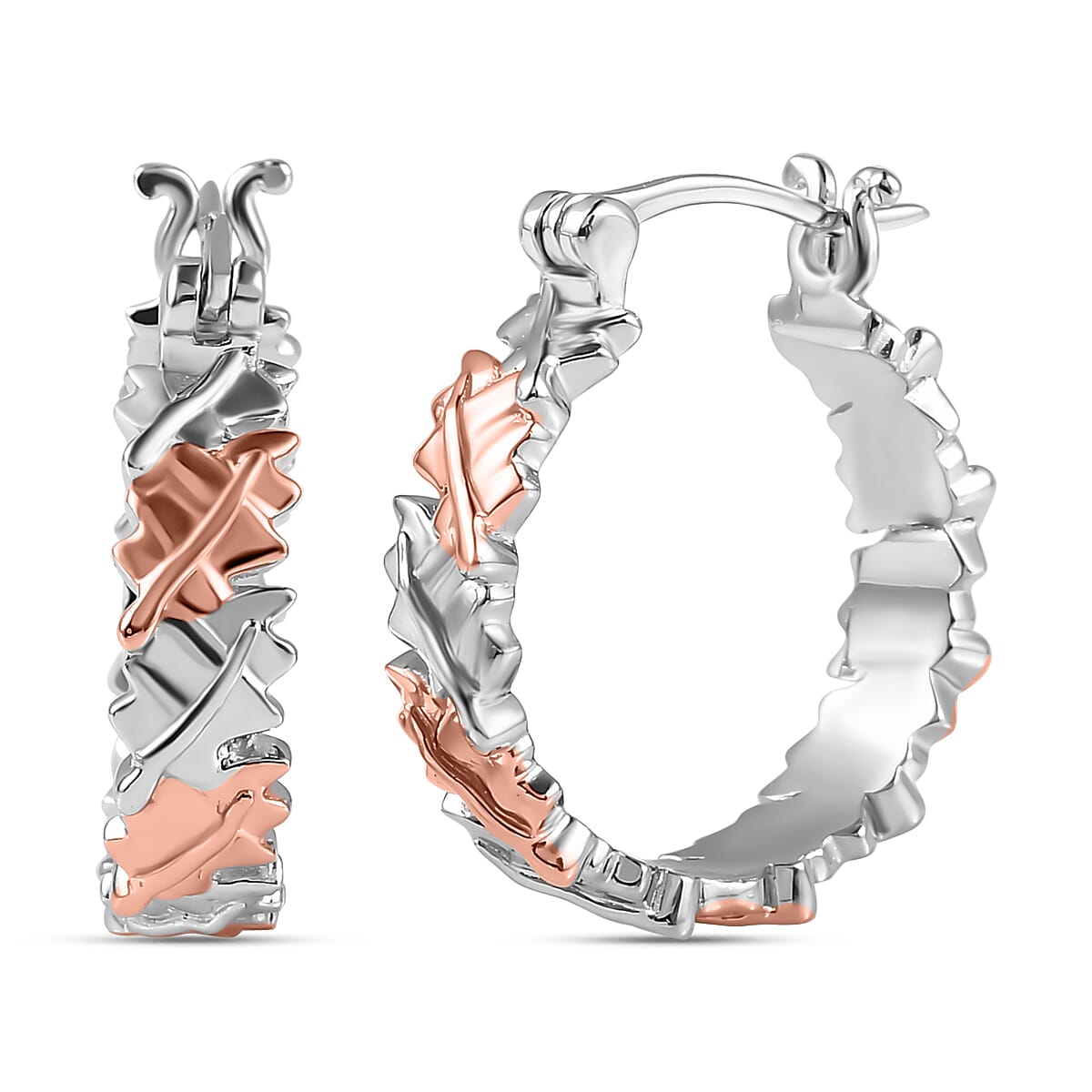 18K Vermeil Rose Gold and Platinum Plated Sterling Silver Hoop Earrings, Silver Wt. 6.73 Gms