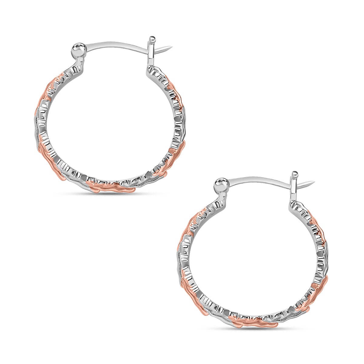 18K Vermeil Rose Gold and Platinum Plated Sterling Silver Hoop Earrings, Silver Wt. 6.73 Gms