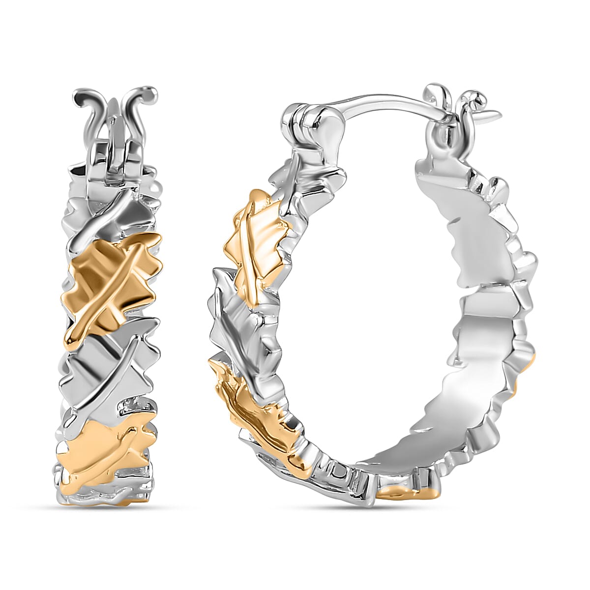 18K Vermeil Yellow Gold and Platinum Plated Sterling Silver Hoop Earrings, Silver Wt. 6.71 Gms