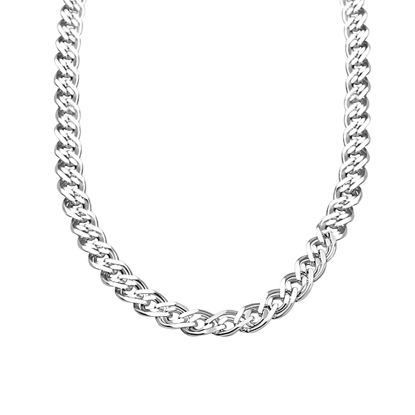 Sterling Silver Bevelled Double Curb Necklace (Size - 24), Silver Wt ...