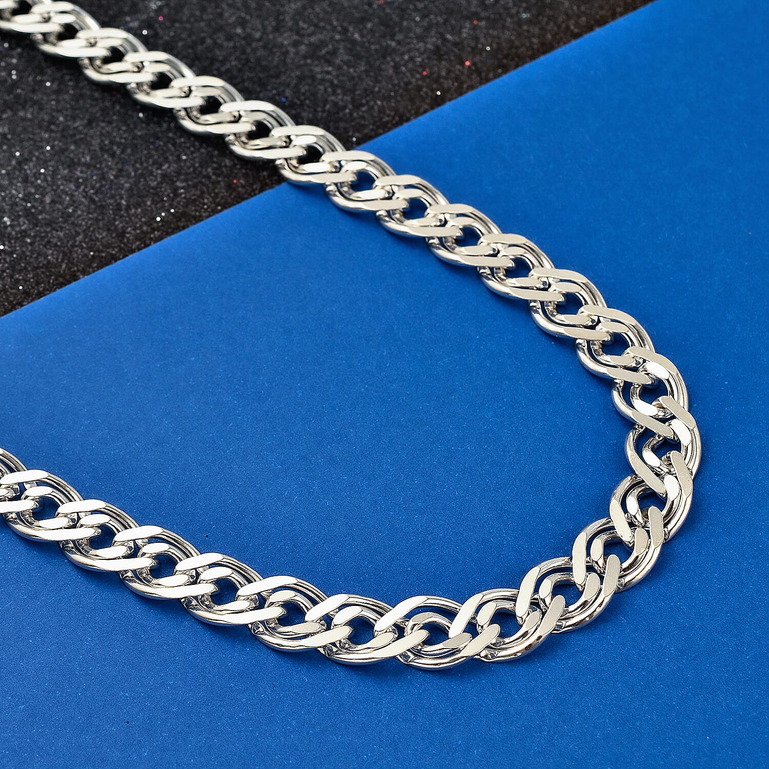 Sterling Silver Bevelled Double Curb Necklace (Size - 24), Silver Wt. 57 Gms