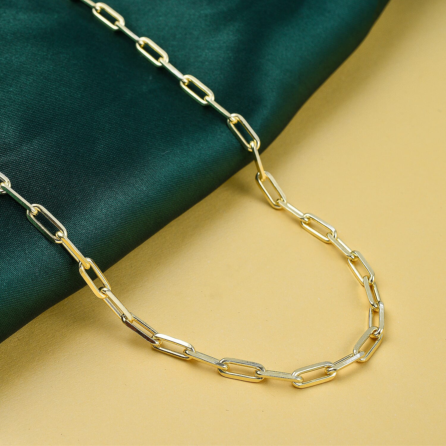 Yellow Gold Overlay Sterling Silver Paperclip Necklace (Size - 23-1 Ext.) With Heart Charm