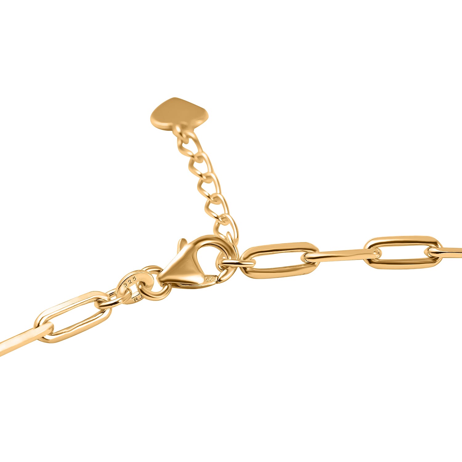 Yellow Gold Overlay Sterling Silver Paperclip Necklace (Size - 23-1 Ext.) With Heart Charm