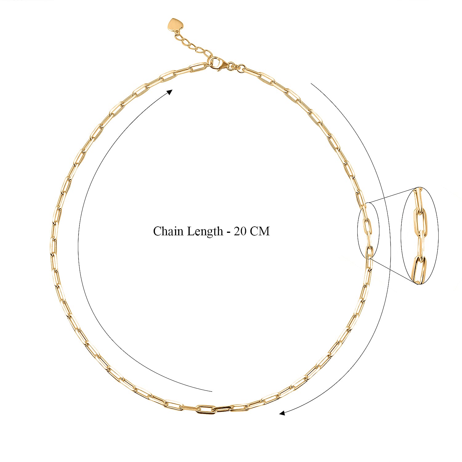 Yellow Gold Overlay Sterling Silver Paperclip Necklace (Size - 23-1 Ext.) With Heart Charm