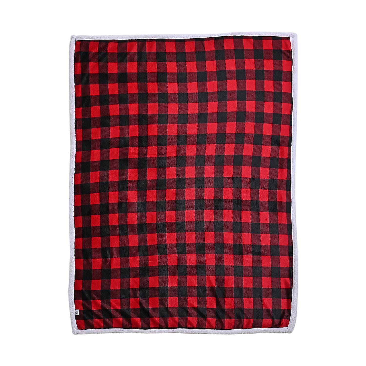 Flannel Check Print with Coloured Sherpa Double Layer Throw - 400Gsm (Size 150x120 cm) - Red & Black
