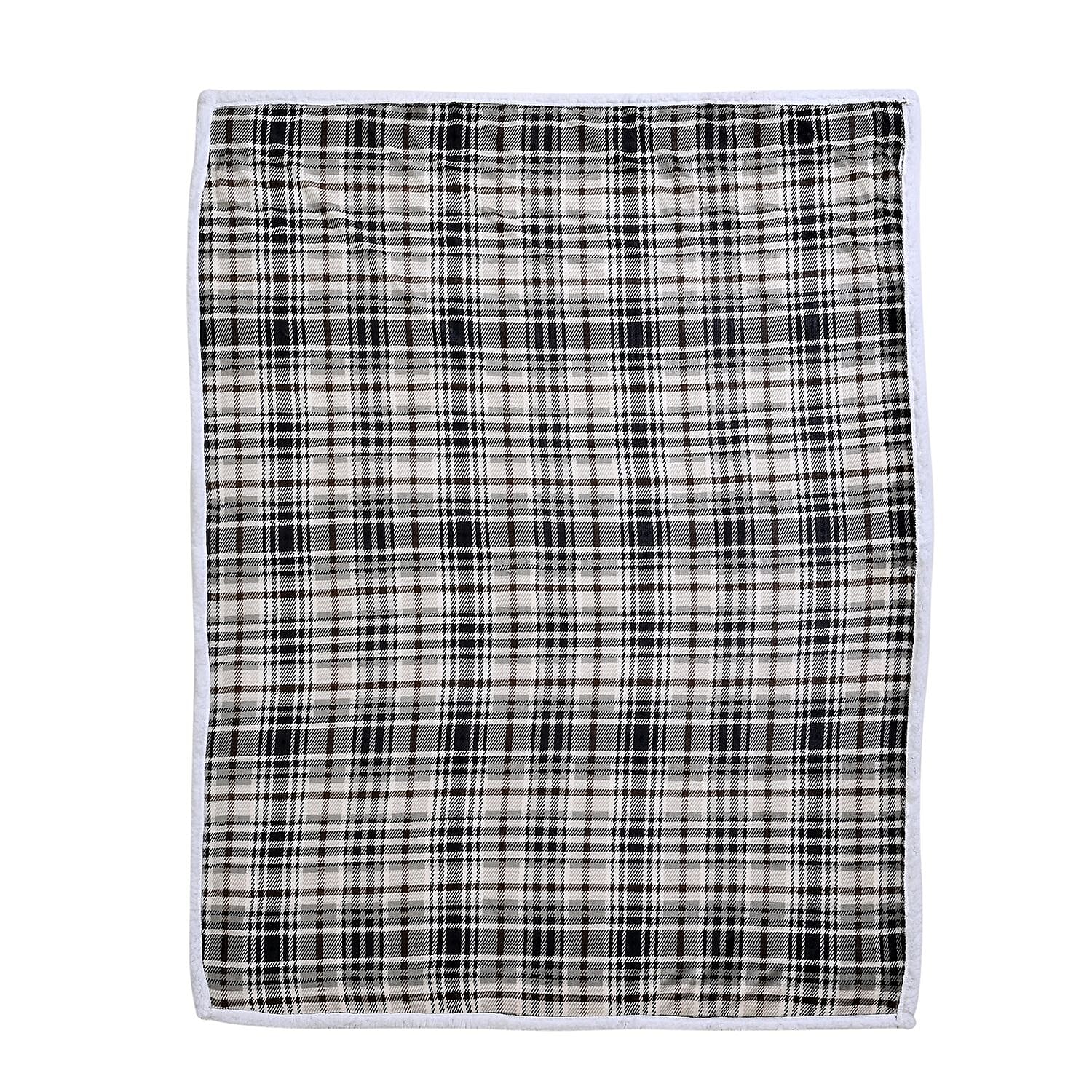 Flannel Check Print with Coloured Sherpa Double Layer Throw - 400Gsm(Size 150x120 cm) - Beige