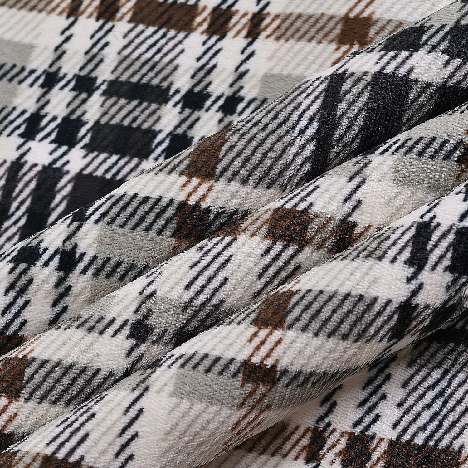 Flannel Check Print with Coloured Sherpa Double Layer Throw - 400Gsm(Size 150x120 cm) - Beige