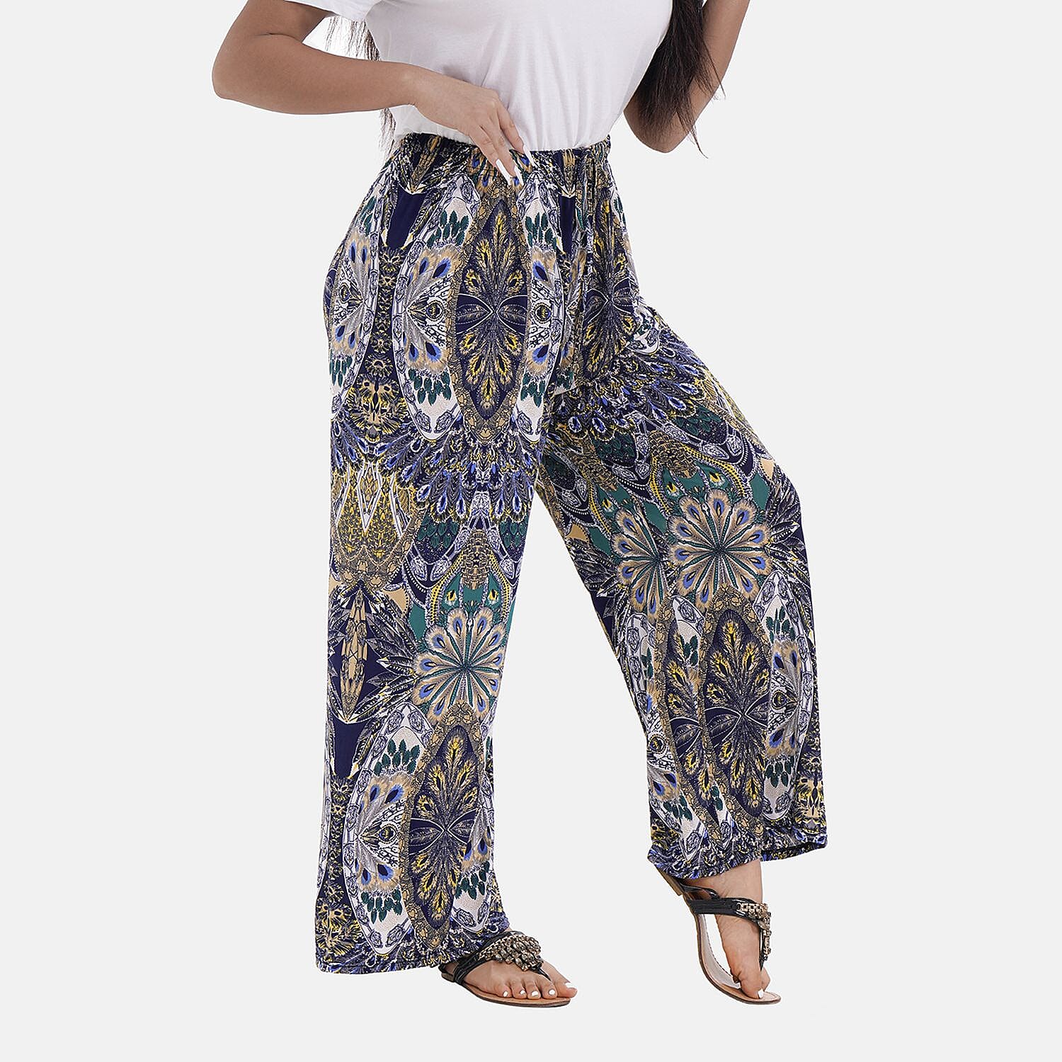 Tamsy Kaleidoscope Pattern Trousers (One Size, 8-16) - Yellow