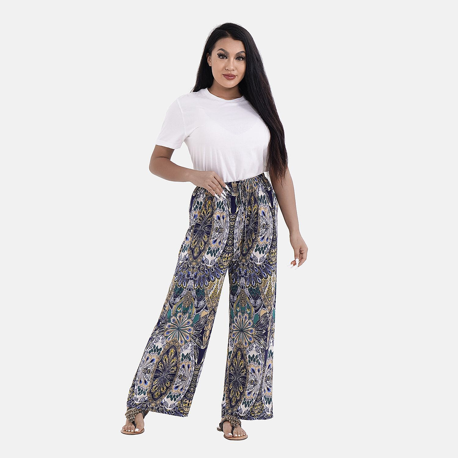 Tamsy Kaleidoscope Pattern Trousers (One Size Curve, 18-26) - Yellow