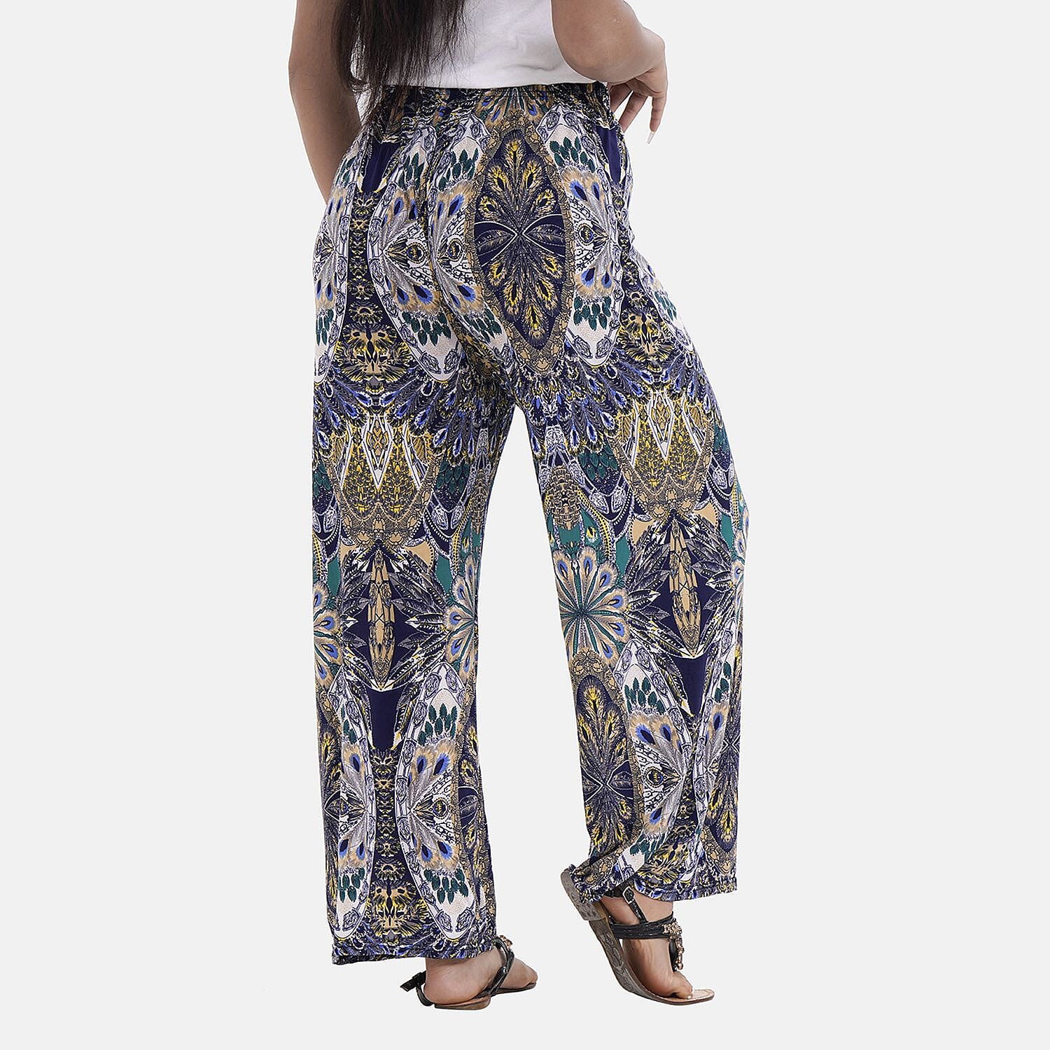 Tamsy Kaleidoscope Pattern Trousers (One Size Curve, 18-26) - Yellow