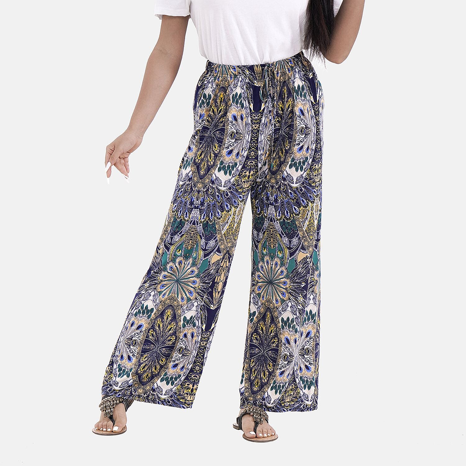 Tamsy Kaleidoscope Pattern Trousers (One Size Curve, 18-26) - Yellow