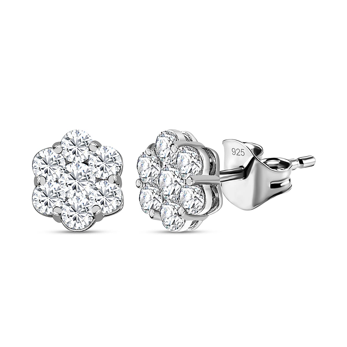 Moissanite Stud Earrings in Platinum Overlay Sterling Silver 2.93 Ct.