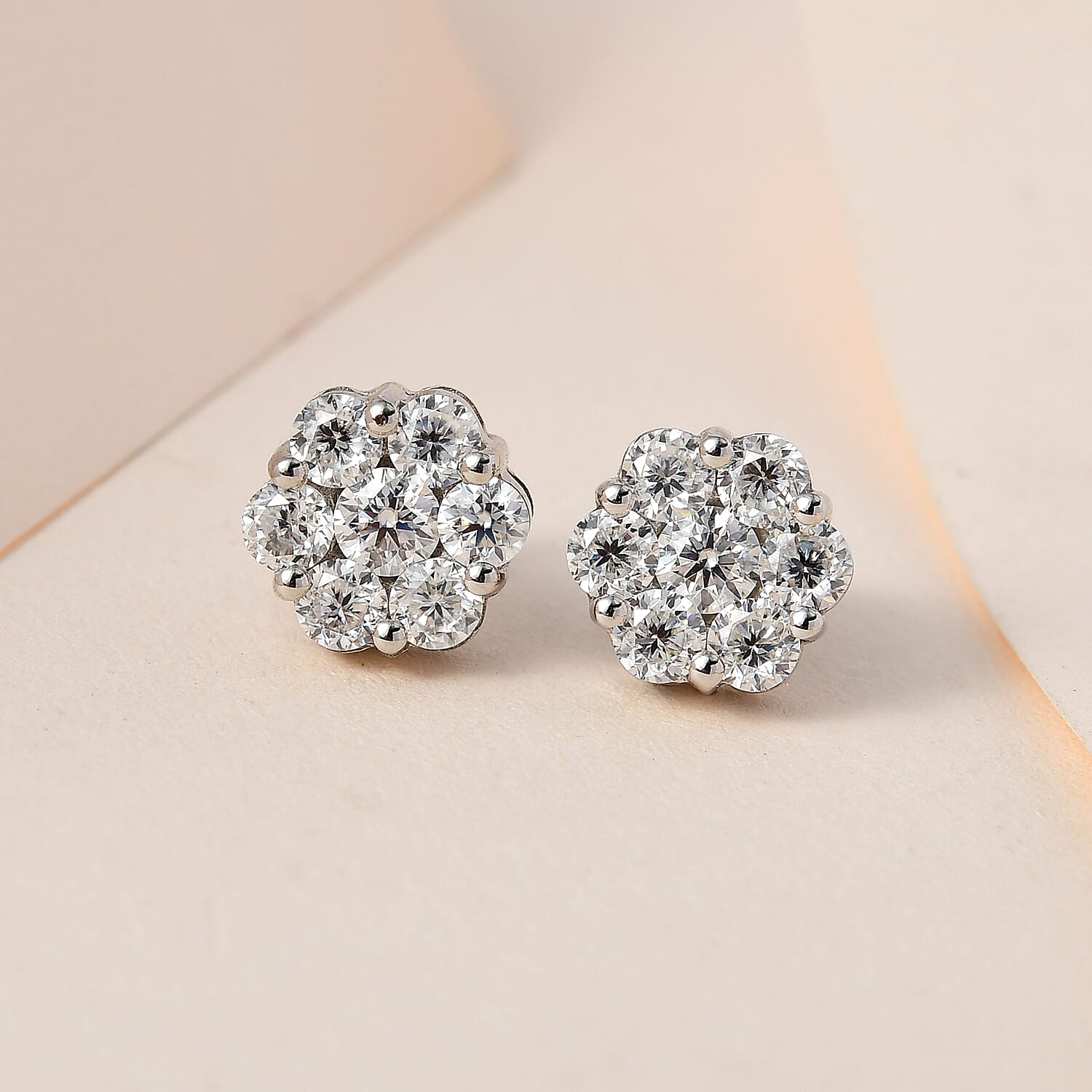 Moissanite Stud Earrings in Platinum Overlay Sterling Silver 2.93 Ct.