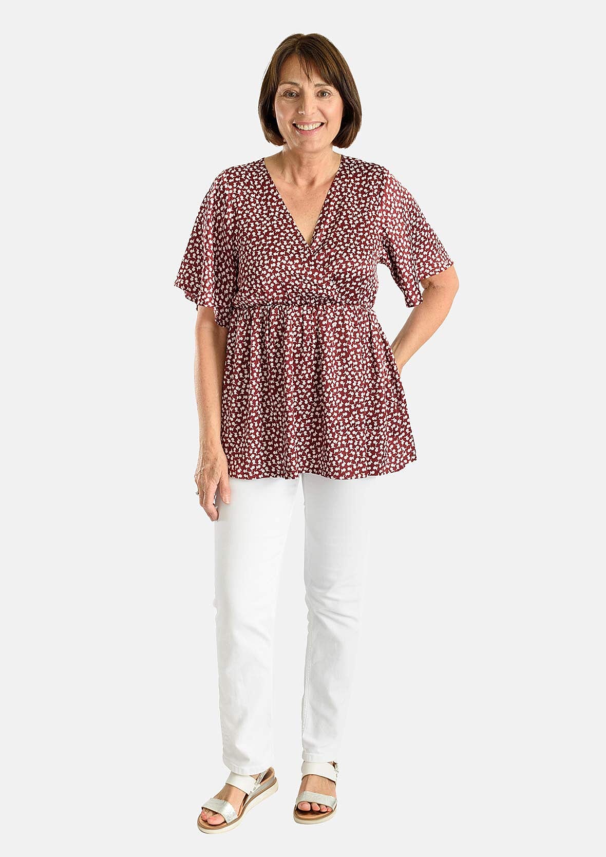 Tamsy Polyester Printed Top (Size 74x1 cm) - Brown & Black