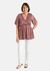 Tamsy Polyester Printed Top (Size 74x1 cm) - Brown & Black