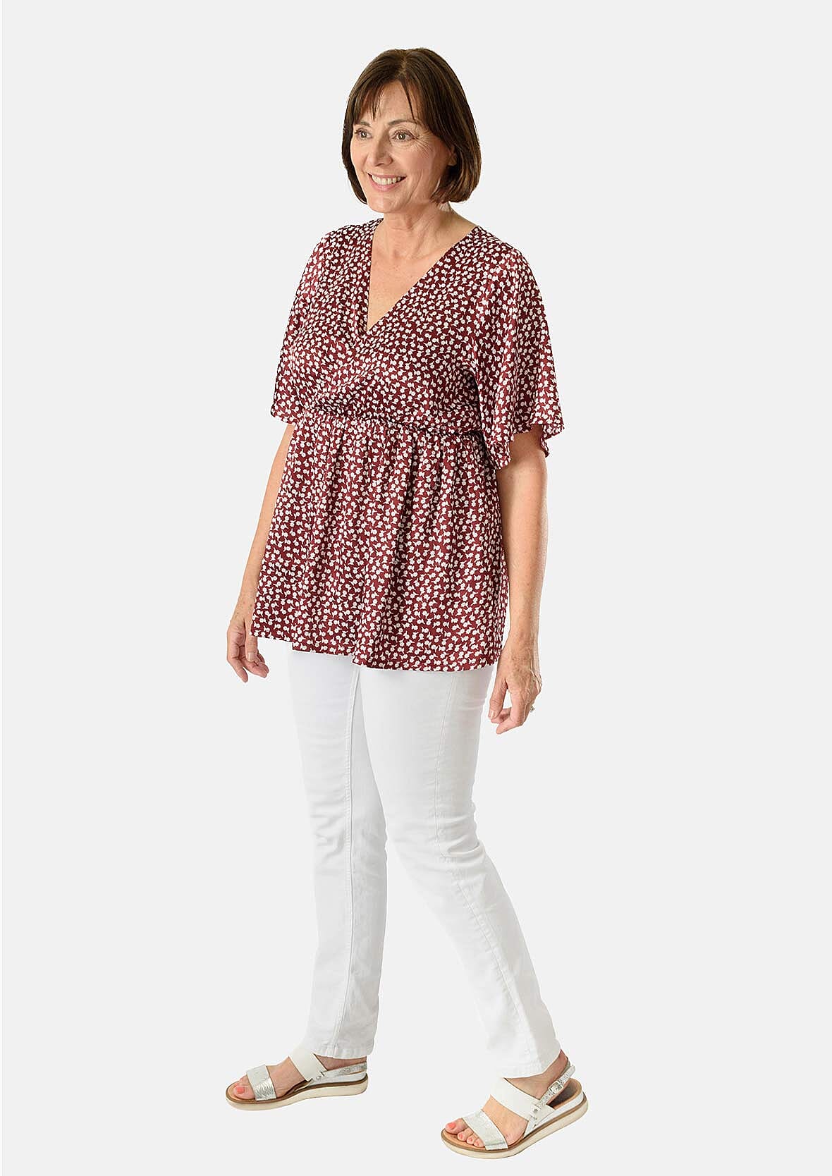 Tamsy Polyester Printed Top (Size 74x1 cm) - Brown & Black