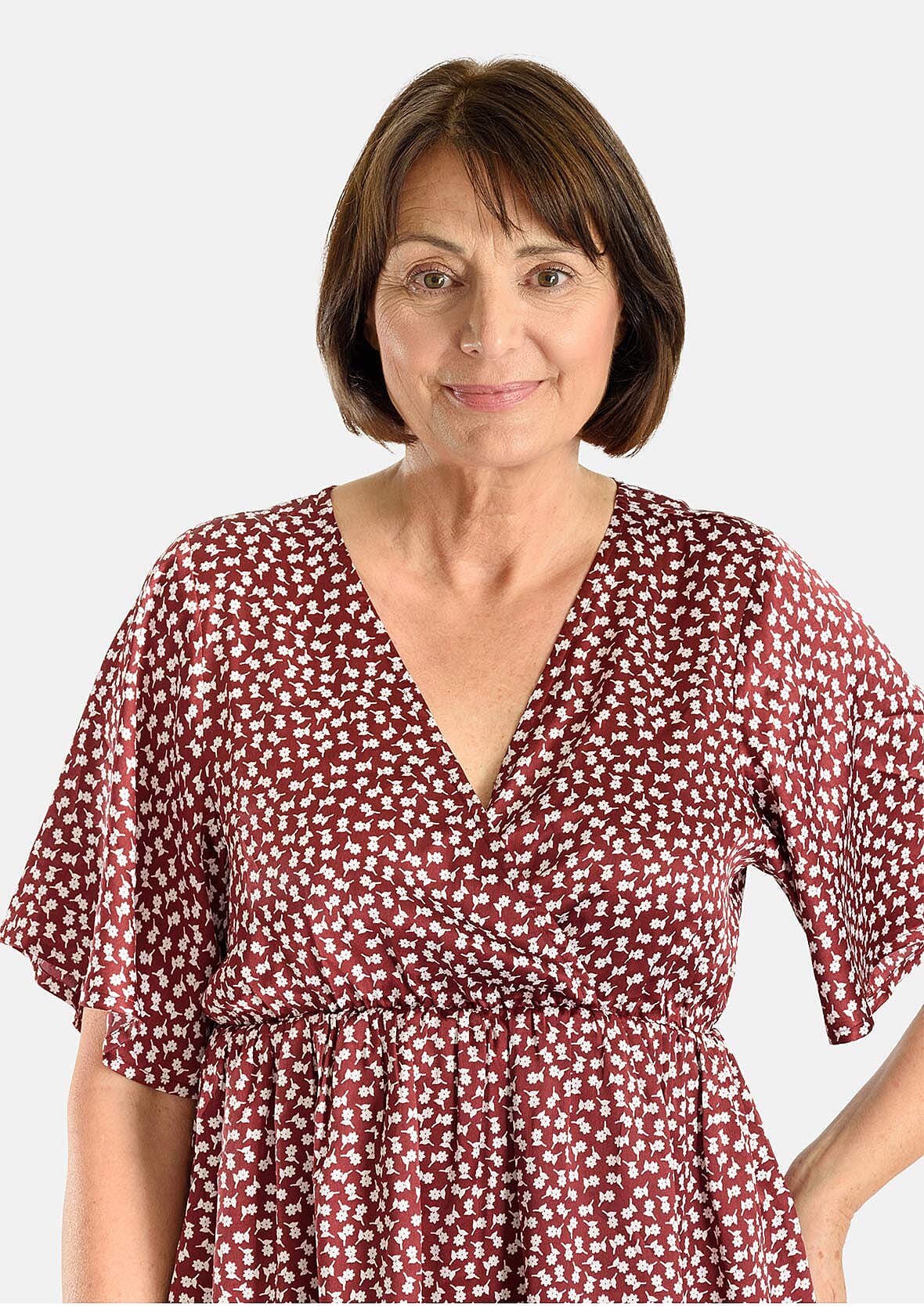 Tamsy Polyester Printed Top (Size 74x1 cm) - Brown & Black