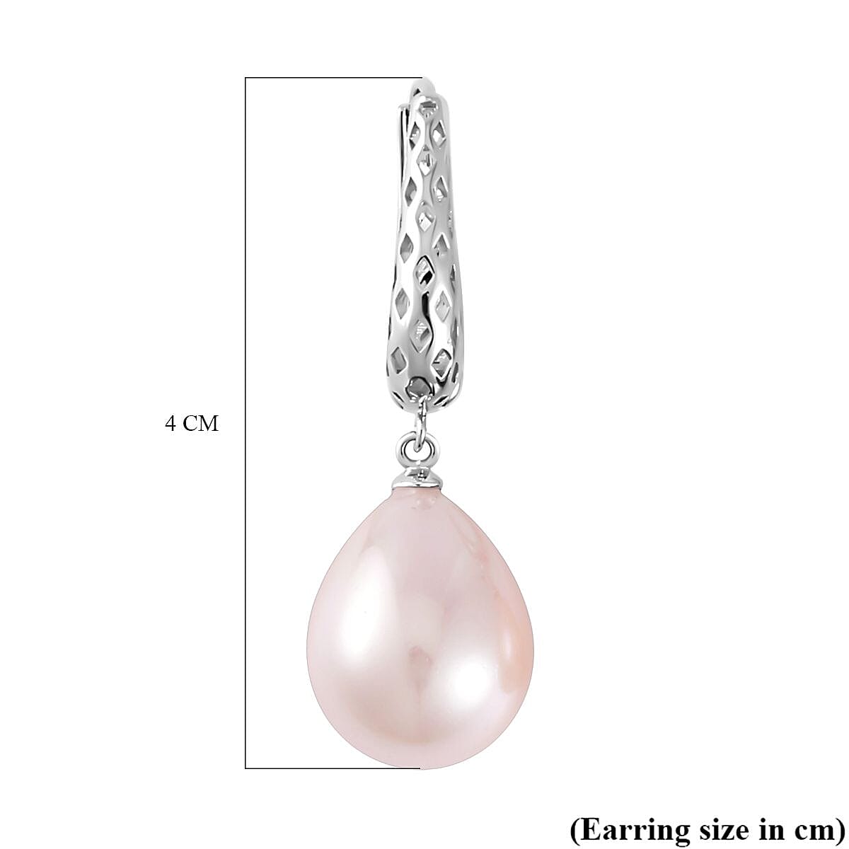 Pink Shell Pearl Drop Earrings in Silver Tone