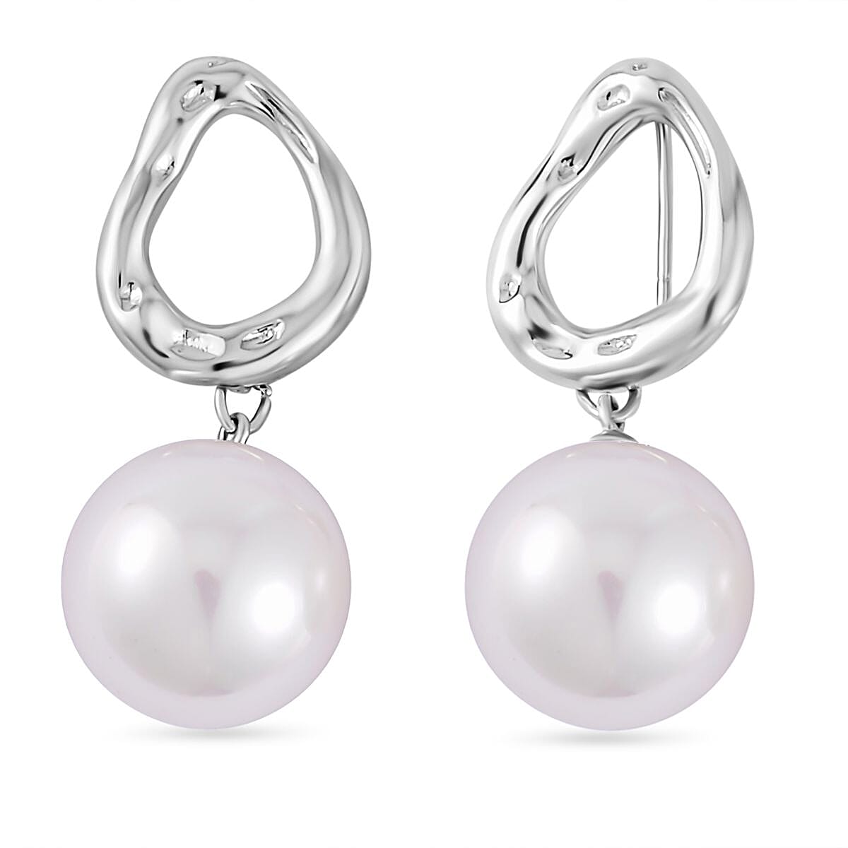 White Shell Pearl Earring (with Hook) in Pure White Brass