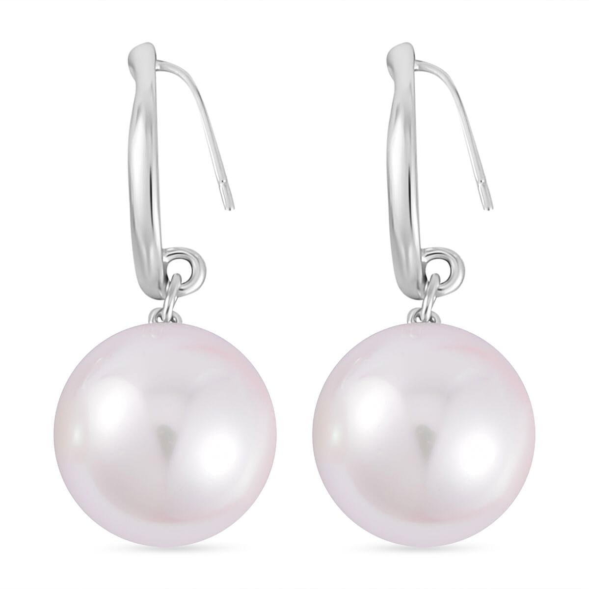 White Shell Pearl Earring (with Hook) in Pure White Brass
