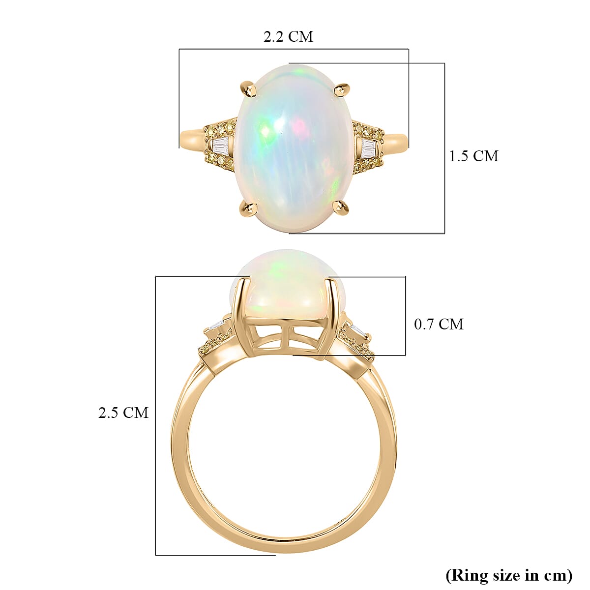 9K Yellow Gold Ethiopian Welo Opal & Natural Yellow Diamond Solitaire Ring 3.98 Ct