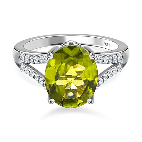Hebei Peridot and Natural Zircon Stone Ring in Platinum Overlay Sterling Silver 3.70 Ct. Hebei Peridot and Natural Zircon Stone Ring in Platinum Overlay Sterling Silver 3.70 Ct.