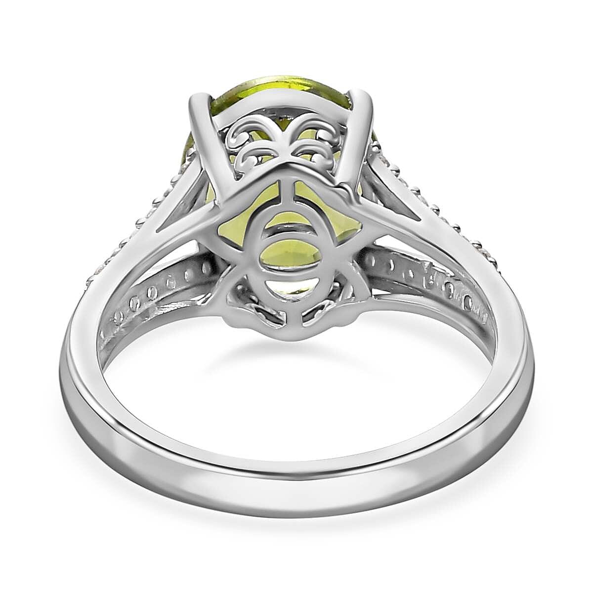 Hebei Peridot and Natural Zircon Stone Ring in Platinum Overlay Sterling Silver 3.70 Ct.
