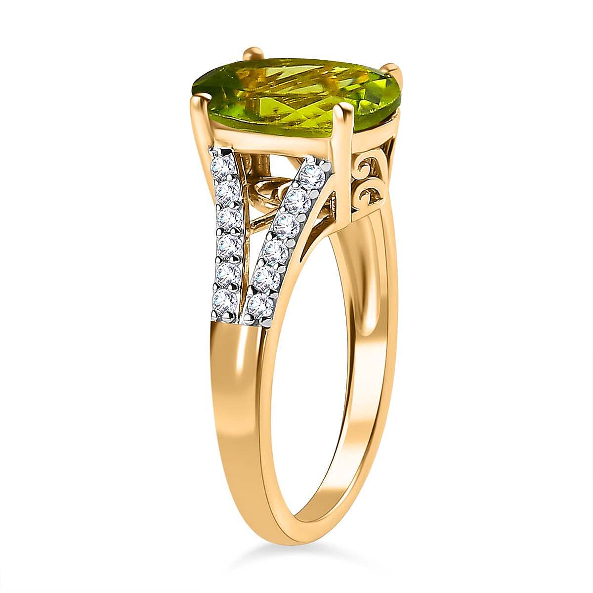 Hebei Peridot and Natural Zircon Stone Ring in 18K Vermeil Yellow Gold Plated Sterling Silver 3.70 Ct.